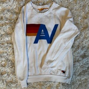 Aviator Nation White and Blue Crewneck Sweater